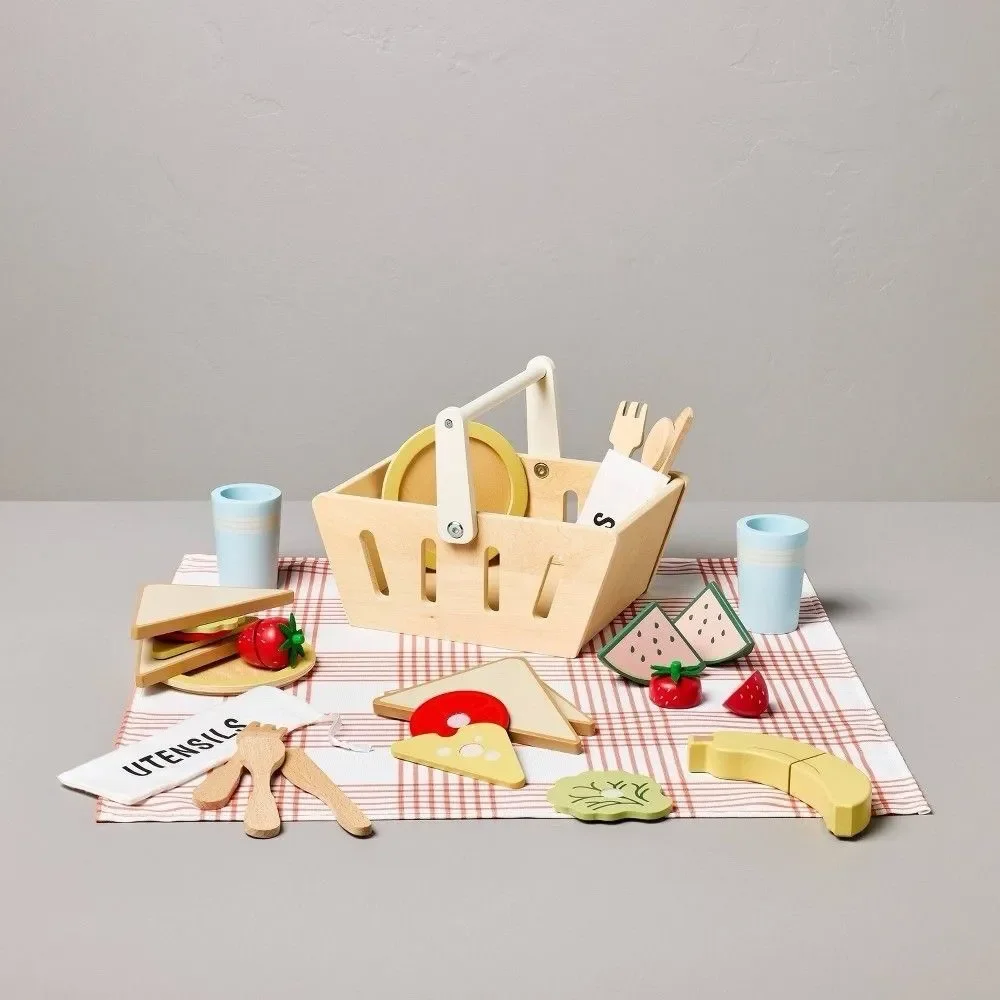 Hearth & Hand Magnolia 32pc Toy Picnic Basket Playset New Pretend Play